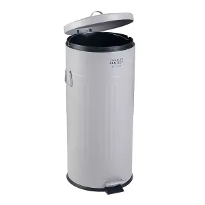 30L Retro Steel Waste Rubbish Kitchen Pedal Bin Light Grey