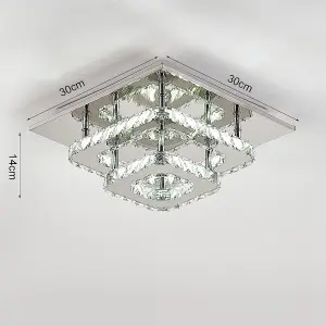 Modern Double Tiers Median Size Square Crystal LED Ceiling Light 30CM Cool White