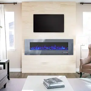 Grey Electric Fire Wall Mounted Wall Inset or Freestanding Fireplace 12 Flame Colors with Remote Control 72 Inch