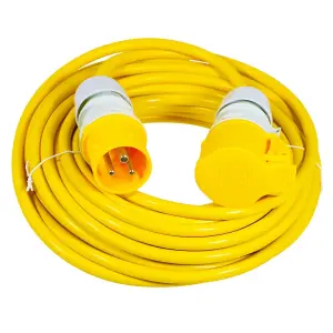 SPARES2GO 110V Extension Lead 14m 16A 1.5mm Extra Long Outdoor Construction Site Generator Cable (Yellow)