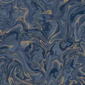 Fine Decor Marble Suave Navy / Metallic Gold Flat & Smooth Wallpaper FD43055