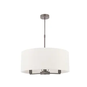 Anson Lighting Baja 3lt Pendant light finished in Matt nickel plate and vintage white fabric