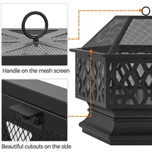 Yaheetech Hex-Shaped Fire Pit with Spark Screen and Poker