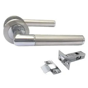 Straight Lever Rose Door Handles Mitred Duo Chrome Satin Handle 64mm Latch