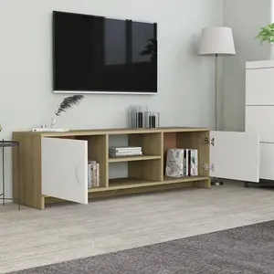 Berkfield TV Cabinet White and Sonoma Oak 120x30x37.5 cm Engineered Wood