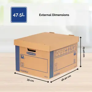 5 BANKERS BOX Cardboard Moving Boxes 47.5L Heavy Duty Double Wall Boxes Pack of 5