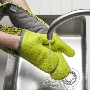 Zeal Waterproof Silicone Double Oven Gloves, Lime Green