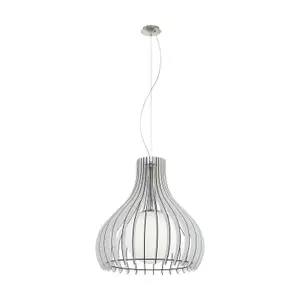 Pendant Ceiling Light Colour Satin Nickel Shade White Wood Glass Bulb E27 1x60W