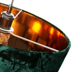 Modern Crushed Velvet Lamp Shade with Shiny Paper Inner Green / 20cm H x 30cm W x 30cm D