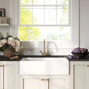 Single Bowl Belfast Kitchen Sink with Overflow, No Tap Hole - 895mm