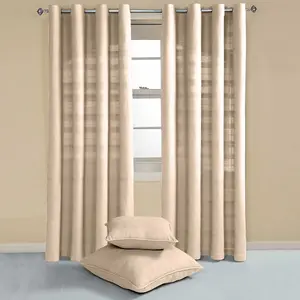 Homescapes Cotton Rajput Ribbed Natural Curtain Pair, 66 x 54" Drop