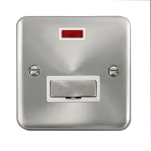 Our Curved Edge Satin / Brushed Chrome 13A Fused Ingot Connection Unit With Neon - White Trim - SE Home