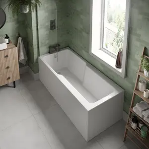 Cooke & Lewis Gloss White Modern Acrylic Rectangular Shower Bath (L)1700mm (W)750mm