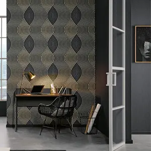 Erismann Fashion For Walls By Guido Maria Curvy Wave Black & Gold Wallpaper 10045-15