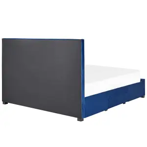 Velvet EU Super King Size Bed with Storage Navy Blue LIEVIN