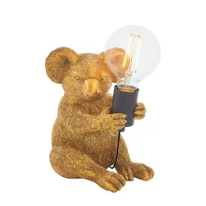 Vintage Gold Koala Table Light - Resin Figure - Matt Black Lamp Holder