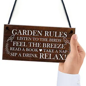 Red Ocean Garden Rules Sign Novelty Hanging Plaque Summer House Sign Garden Shed Sign Friendship Gift