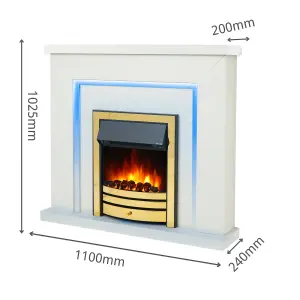 Bempton Electric Fireplace Suite - White top, White hearth, Brass fire.