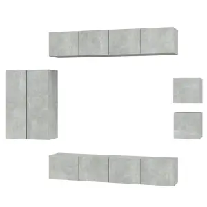 Berkfield 8 Piece TV Cabinet Set Concrete Grey Engineered Wood