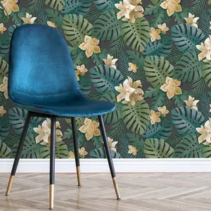 Dimensions Tropical Wallpaper Green / Mustard Fine Decor FD4231