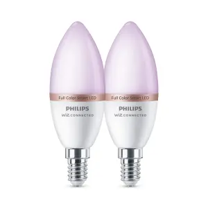 Philips WiZ SES 40W LED Cool white, RGB & warm white Candle Non-dimmable Light bulb Pack of 2