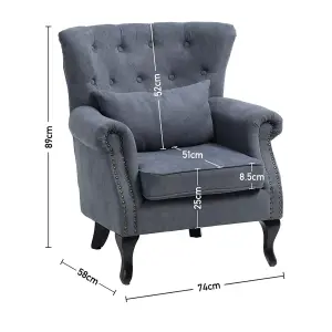 Grey Fabric Upholstered Armchair Lounge Chair Sofa Chair with Toss Pillow