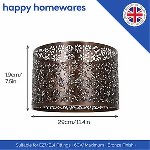 Marrakech Designed Matt Bronze Metal Pendant Light Shade with Floral Decoration