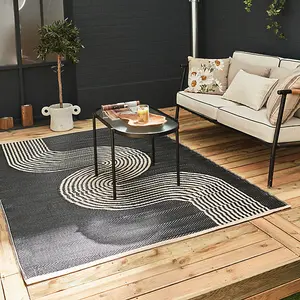 THE RUGS Urban Collection Reversible Waterproof Plain Outdoor Rug  Urban 1010 Black&Beige