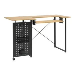 Sewing Online Sewing Table with Fold-out Storage Panel, Wood/Black Legs