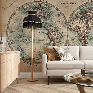 Hemisphere Map Mural In Earthy Tones (300cm x 240cm)