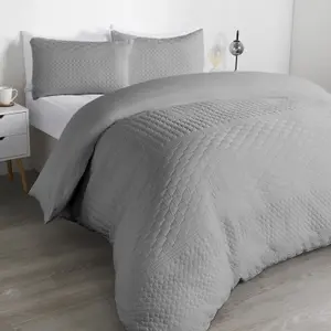 Geo Pinsonic Duvet Cover Set Quilt Bedding Set Pillowcases, Grey - Superking