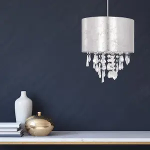 First Choice Lighting Silver Marble Affect Jewelled Light Shade