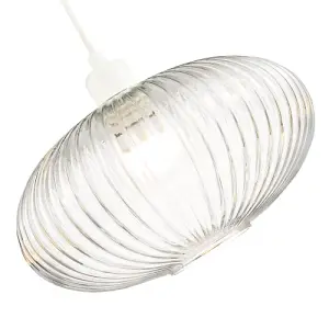 Modern Designer Clear Transparent Line Ribbed Glass Oval Pendant Lamp Shade