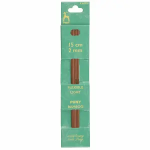 BAMB DE KP 15CMX2.00 - Knitting Pins: Double-Ended: Set of Five: Bamboo: 15cm x 2.00mm - Pony