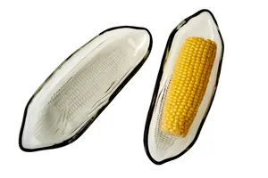 Set Of Two Corn On The Cob Grey Coloured Glass Dishes