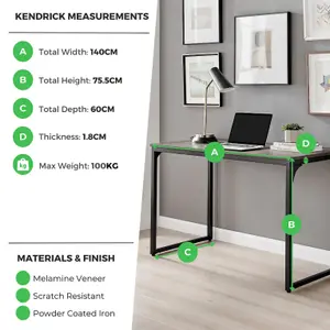 Furniturebox UK Kendrick Walnut Effect Desk 140cm for Home Working Study Gaming Office Desk. Elegant Black Leg Melamine Desk