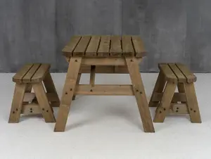 Victoria Rounded Space Saving Picnic Table Benches Set (4ft, Rustic brown)