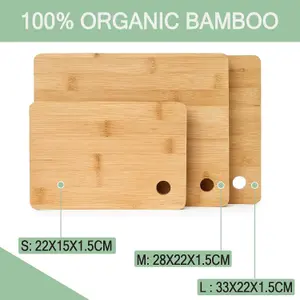 Chopping Board Set of 3 Cutting Block Bamboo Wooden Food Large Boards Kitchen