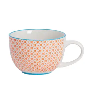 Nicola Spring Hand-Printed Cappuccino Cup - Japanese Style Porcelain Tea Coffee Crockery Cups - 250ml - Orange