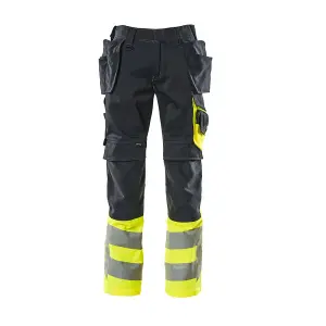 Mascot Safe Supreme Trousers with Holster Pockets (Dark Navy/Hi-Vis Yellow)  (42.5) (Leg Length - Long)