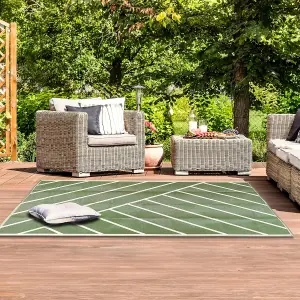 Large Garden Outdoor Rug For Patio, Olive Green & Cream Geo-Lines  Waterproof Garden Rug 160 x 230cm