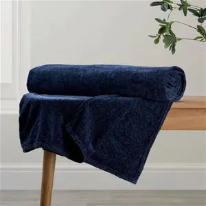 Dunelm Chenille Throw Blanket, Size: 200cm X 200Cm, Blue, Navy