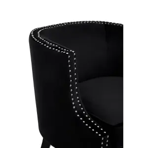 Interiors by Premier Black Velvet Studded Chair, Easy to Clean Leather Armchair, Body Supportive Accent Chair