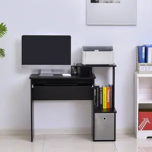 HOMCOM Computer Desk with Sliding Keyboard Tray Storage Drawer Shelf Black