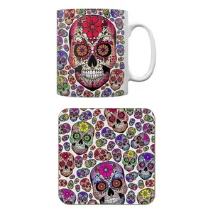 Grindstore Sugar Skull Carnival Mug & Coaster Set White (One Size)