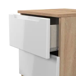 Milan Ready assembled White & oak 2 Drawer Bedside chest (H)495mm (W)370mm (D)390mm