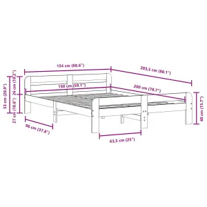 Berkfield Bed Frame without Mattress White 150x200 cm King Size Solid Wood Pine