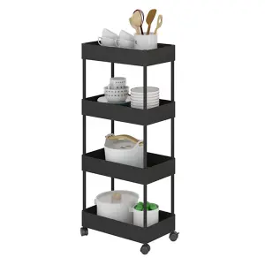 4 Tiers Black Plastic Kitchen Shelf Bathroom Storage Rack