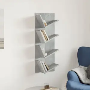 Alpen Home Wall Bookshelf 4-Tier Smoked Oak 33X16x90 Cm Concrete Grey