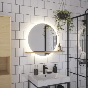 GoodHome Avela Oak Circular Wall-mounted Bathroom Illuminated Bathroom mirror (H)70cm (W)80cm